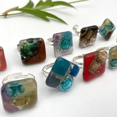 Adjustable Fused Glass Ring, Ecuador