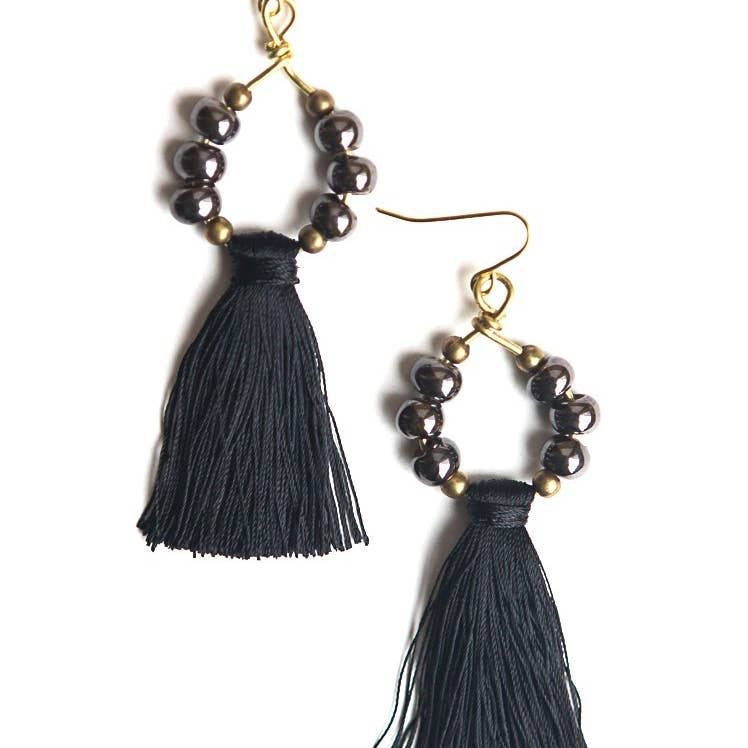 Metallic Ceramic Tassel Earrings, Peru
