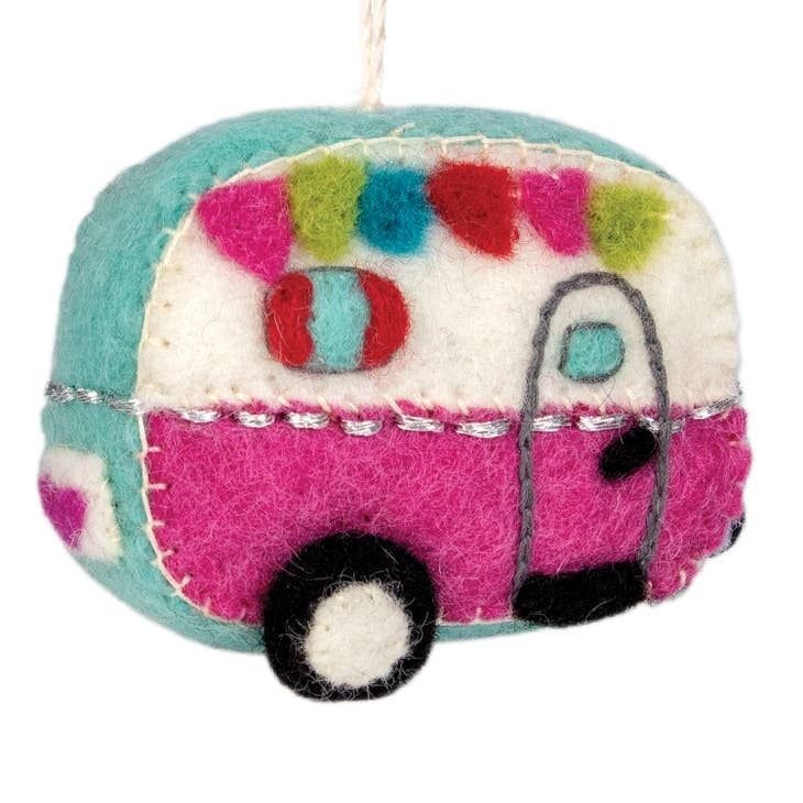 Pink Camper Felt Ornament, Nepal