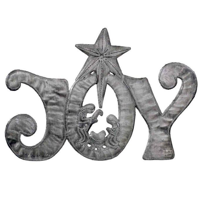 Joy with Nativity Metal Drum Wall Art, Haiti