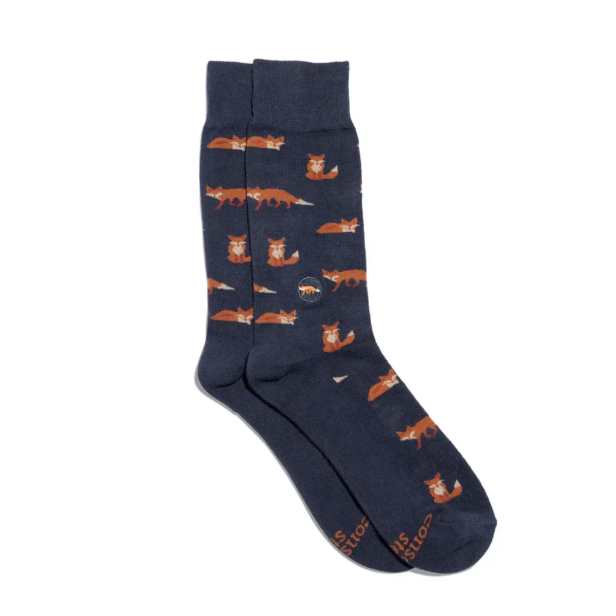 Conscious Step Socks that Protect Foxes, Navy, Small