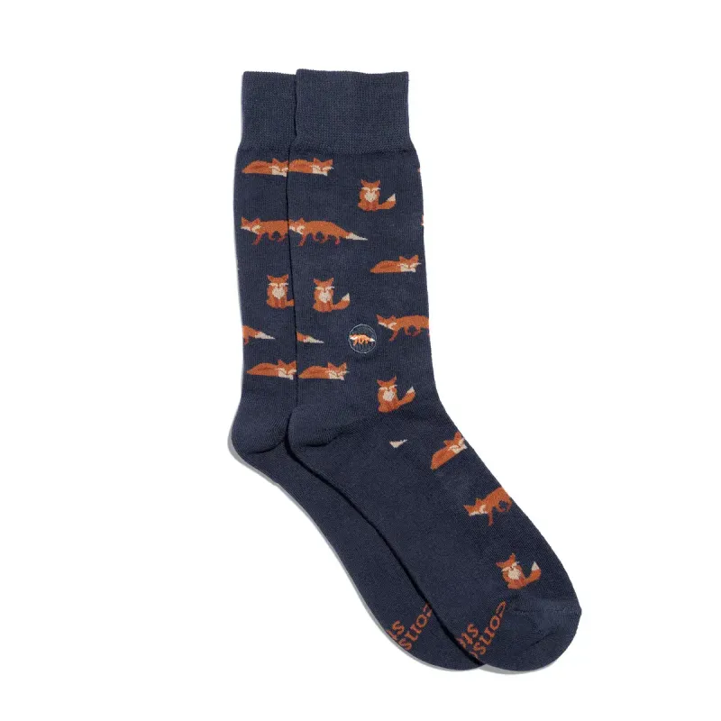 Conscious Step Socks that Protect Foxes, Navy, Small