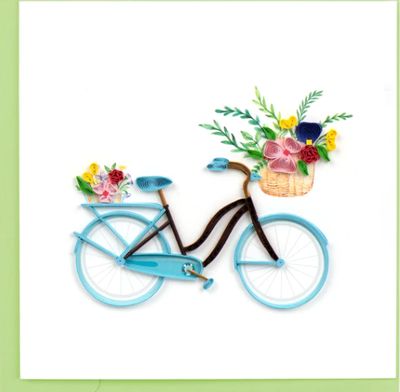 Blue Bicycle and Flower Basket Quilling Card, Vietnam
