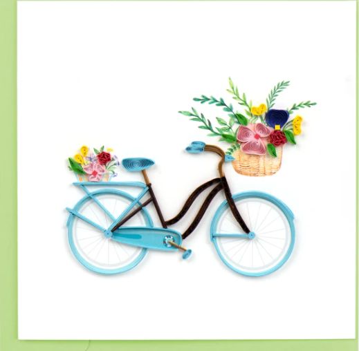 Blue Bicycle and Flower Basket Quilling Card, Vietnam