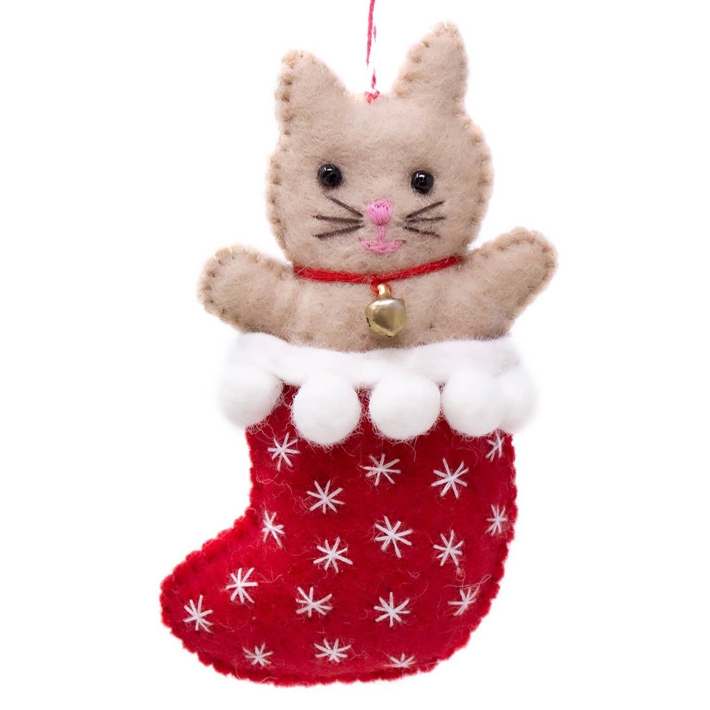 Kitty in Stocking Handmade Felt Ornament Nepal