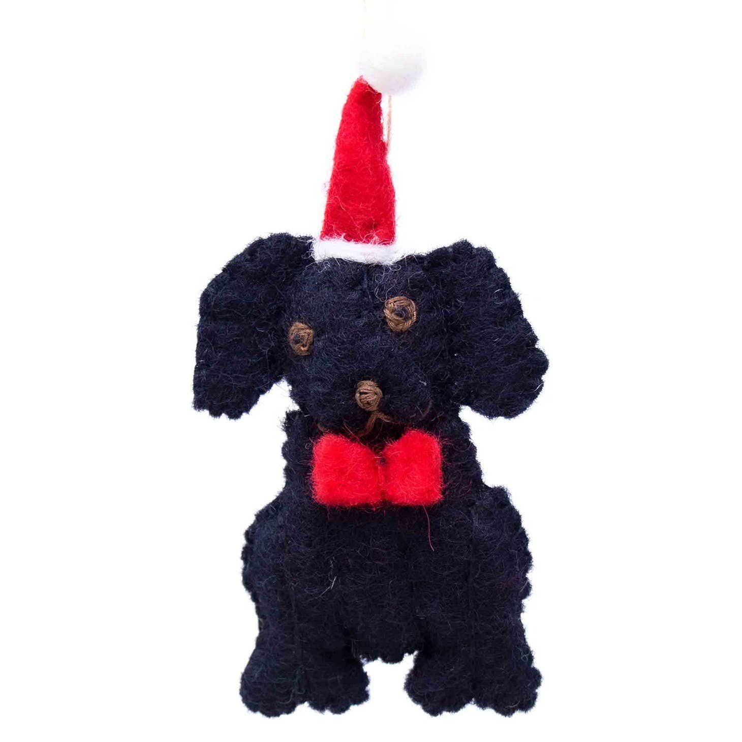 Black Labrador Santa Handmade Felt Ornament, Nepal