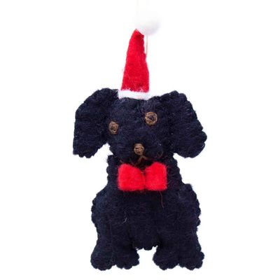 Black Labrador Santa Handmade Felt Ornament, Nepal