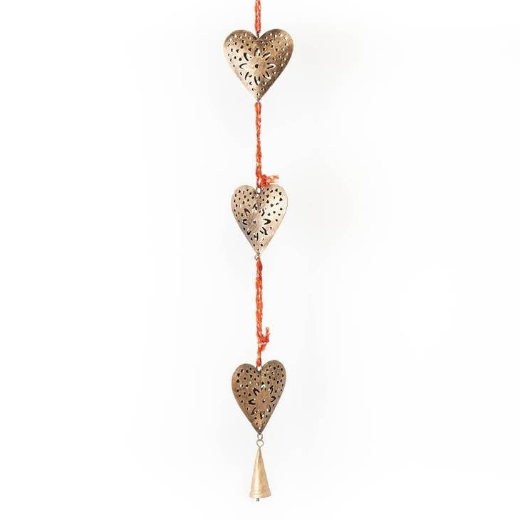 Chakshu Heart Trio Bell Wind Chime Upcycled Sari, India