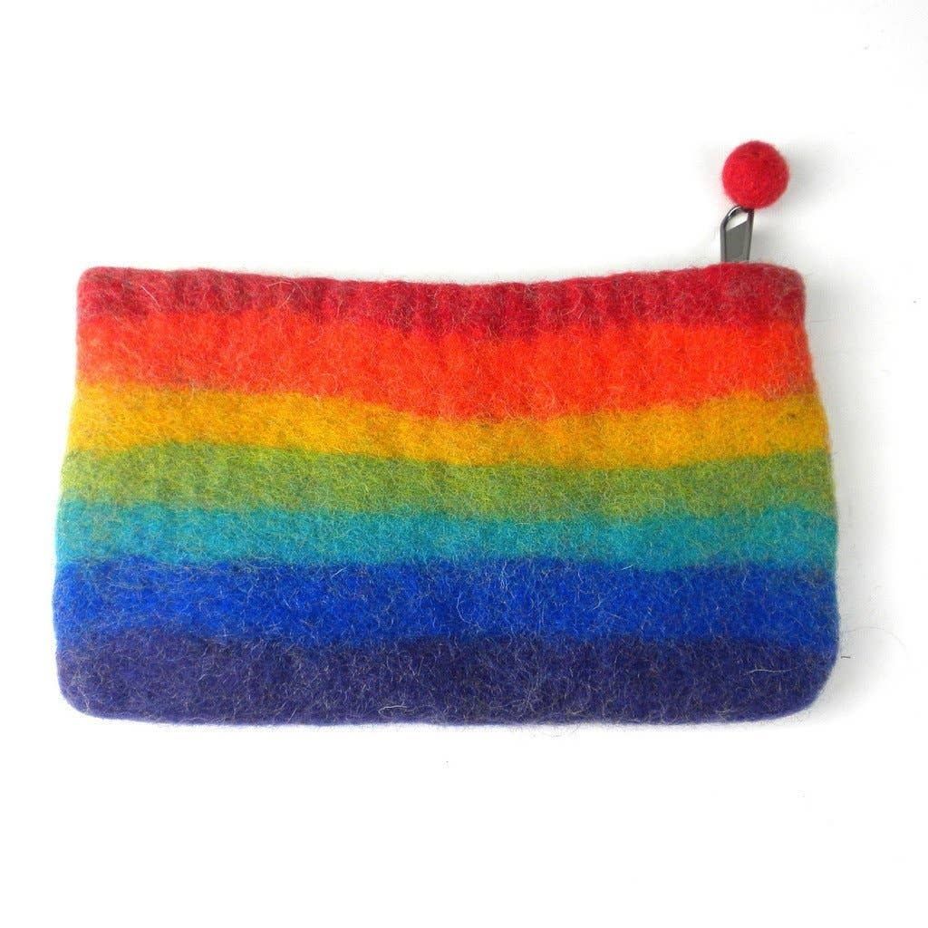 Rainbow Felt Zipper Pouch, Nepal