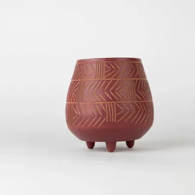 Hattaya Red Terracotta Planter with Feet - 6&quot;D, Bangladesh