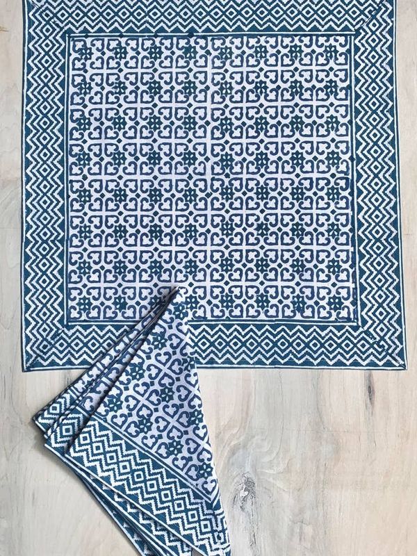 Blue Geometric Napkin, India