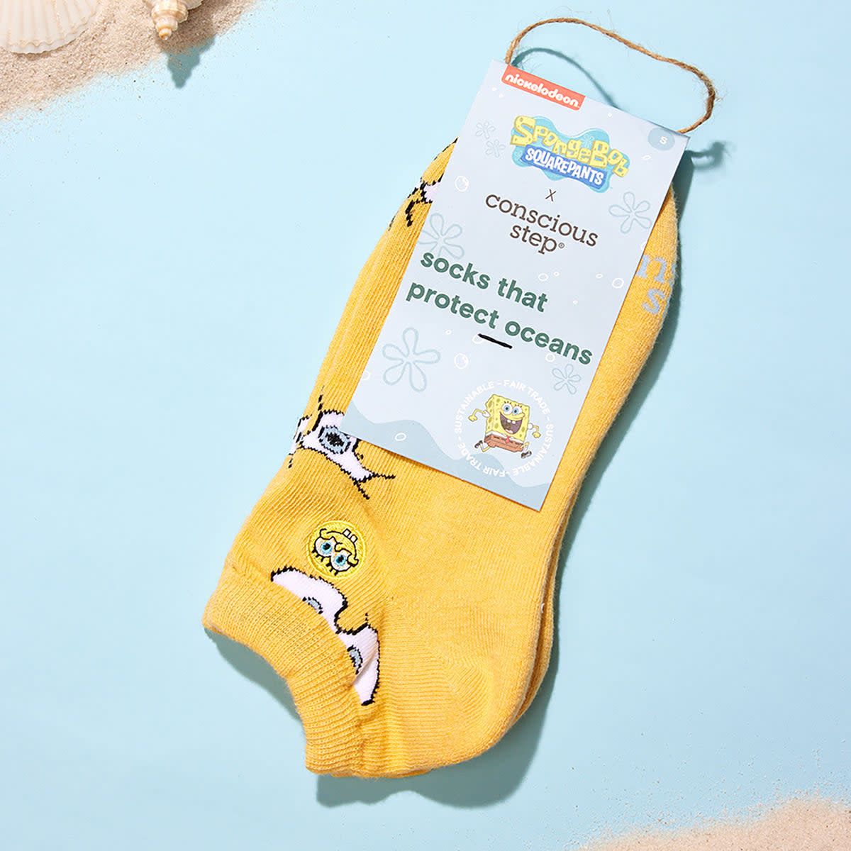 Conscious Step Socks Spongebob Socks that Protect Oceans, Yellow, Medium