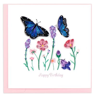 Birthday Flowers and Blue Butterflies Quilling Card, Vietnam