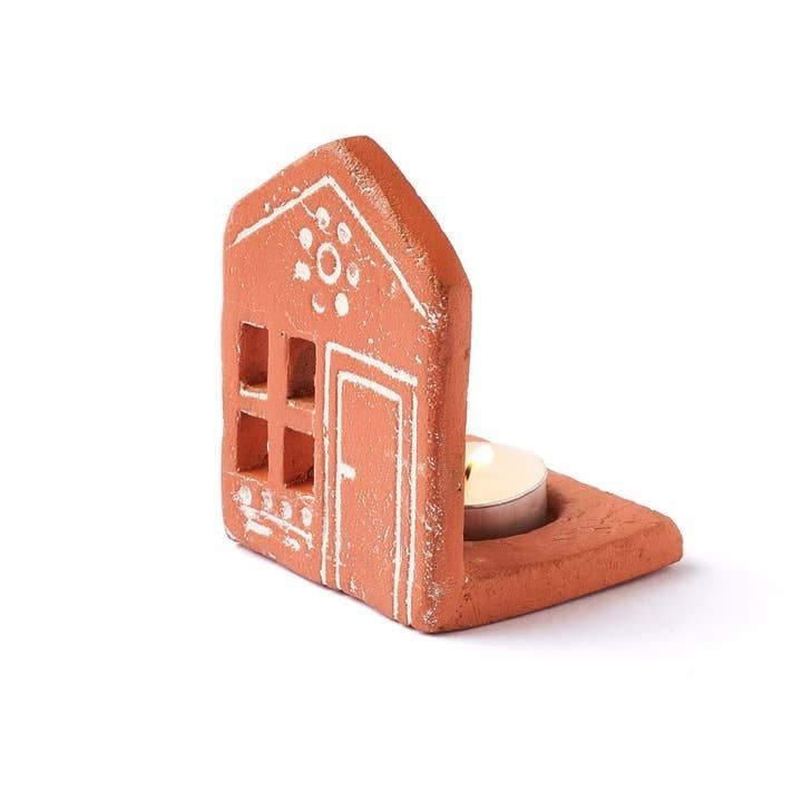Vasanta House Terracotta Tealight Candle Holder, India