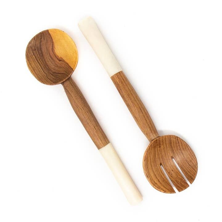 Olive Wood appetizer spoon with bone handle , Kenya