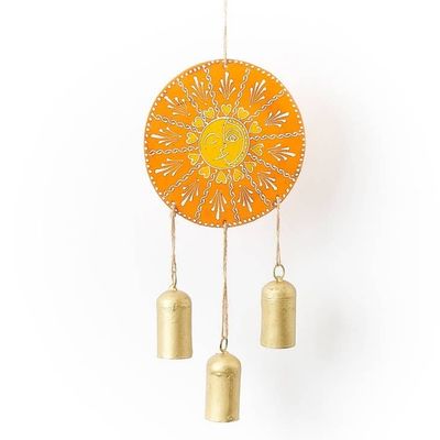Henna Treasure Sun Bell Wind Chime-Hand Painted Patio Decor, India