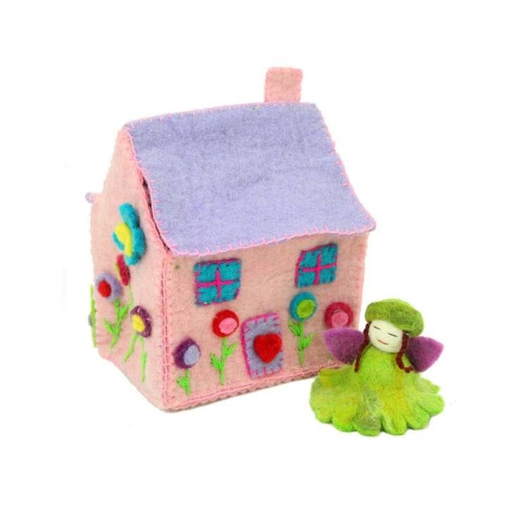 Handcrafted Pink Felt Fairy House, Nepal