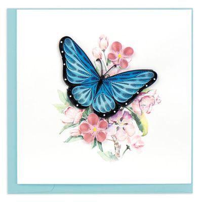 Blue Butterfly and Pink Flowers Quilling Card, Vietnam