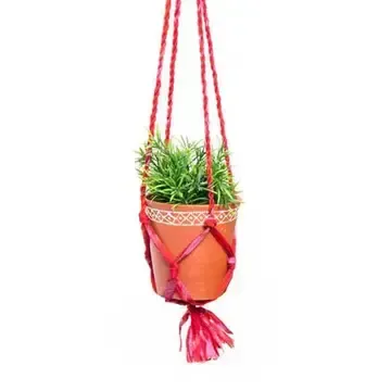 Sari Macrame Hanging Planter Pot, India