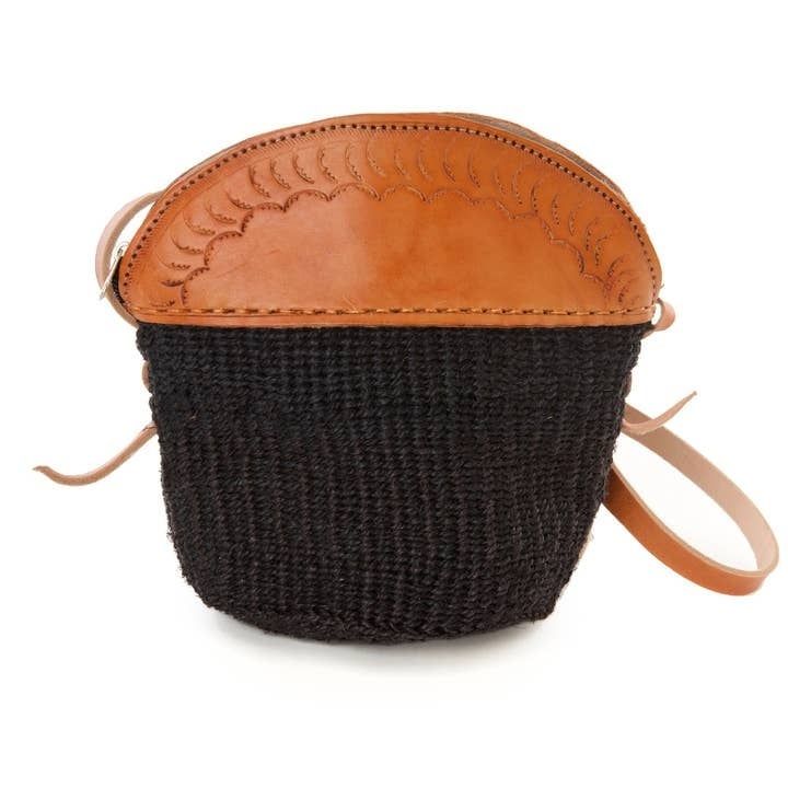 Sisal and Leather Petite Zippered Purse, Kenya