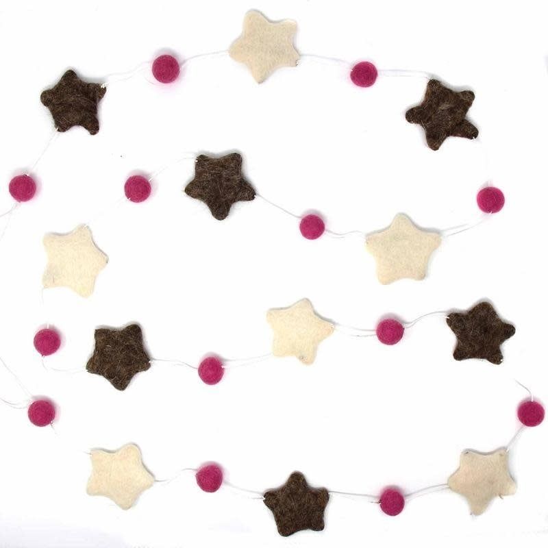Felted Star Garland - Pink and Grey, Nepal