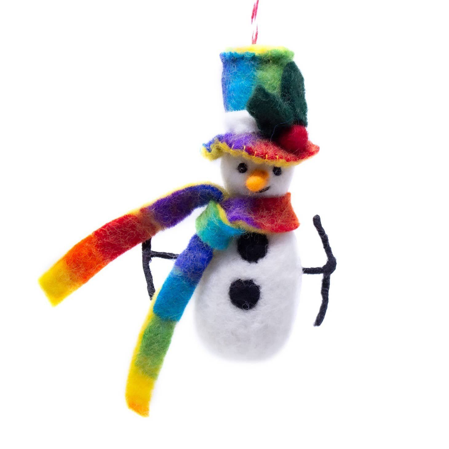 Technicolor Snowman Handmade Felt Ornament, Nepal