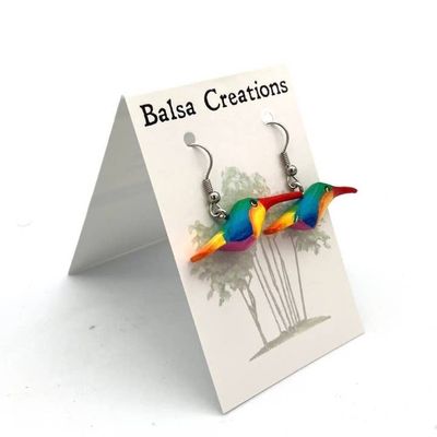 Whimsical Hummingbird Balsa Earrings, Nicaragua