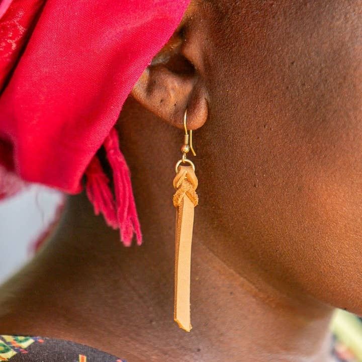 Braided Leather Earrings, Kenya