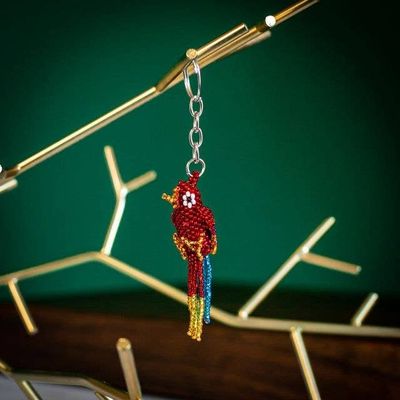 Parrot Beaded Keychain, Guatemala