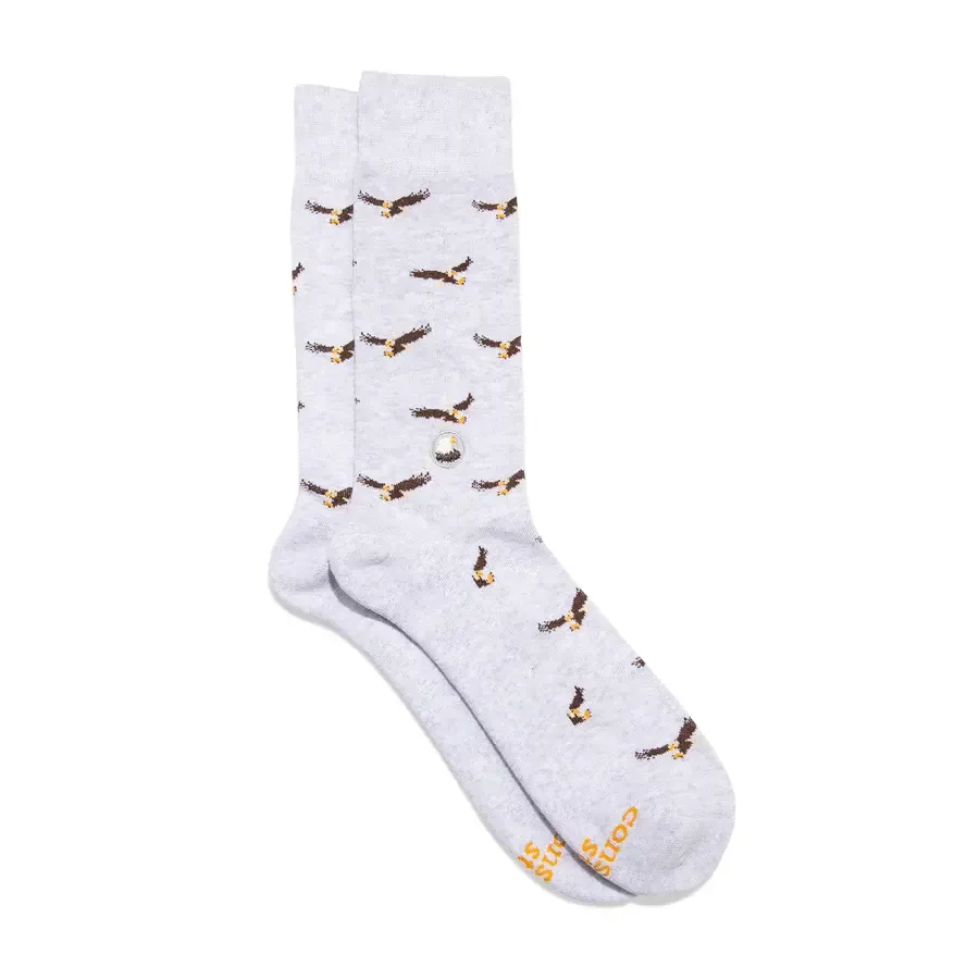 Conscious Step Socks that Protect Bald Eagles, Grey, Small