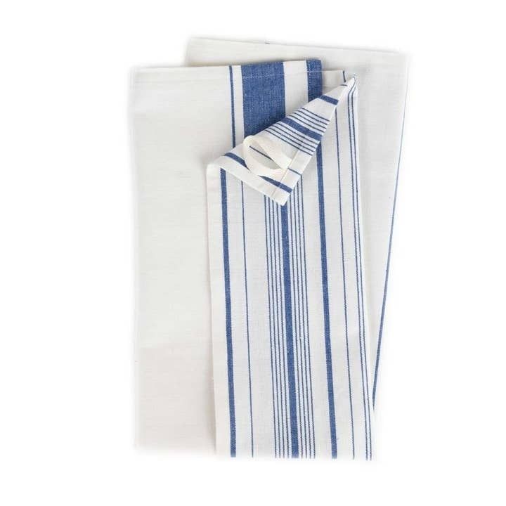Multi-Striped Blue White Tea Towel, India