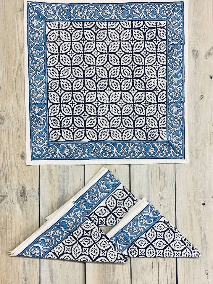 Blue Border Napkin, India
