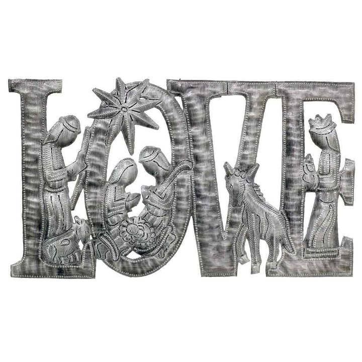 Love with Nativity Metal Drum Wall Art, Haiti