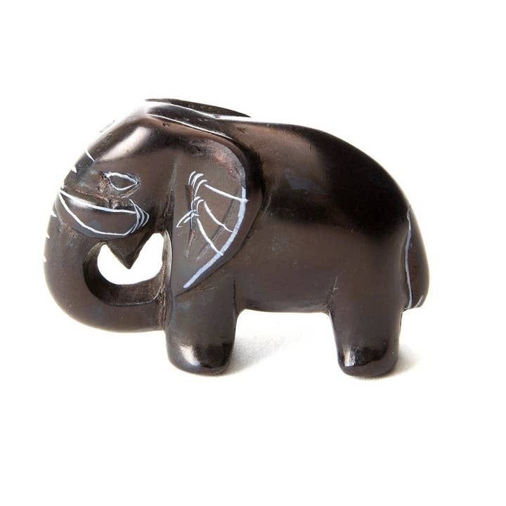 Tiny Black Soapstone Elephant, Kenya