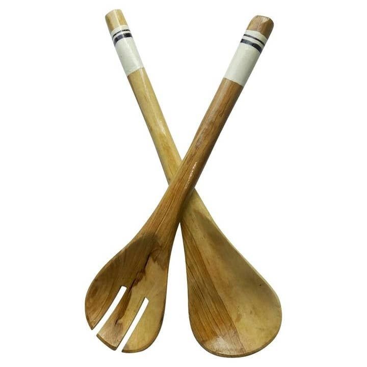 Thin Handle Batik Salad Servers, Kenya