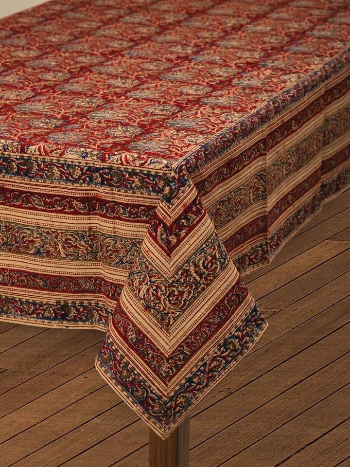 Red and Blue Kalamkari Tablecloth, India