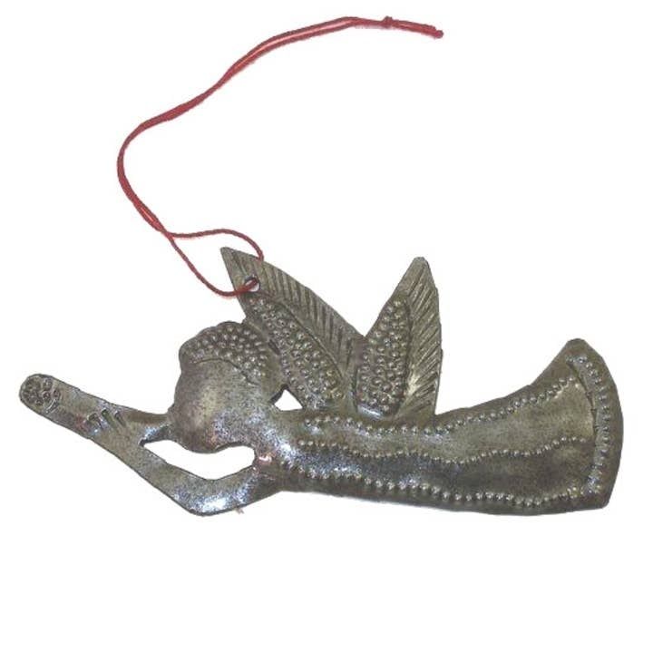 Angel with Trumpet Metal Drum Ornament, Haiti