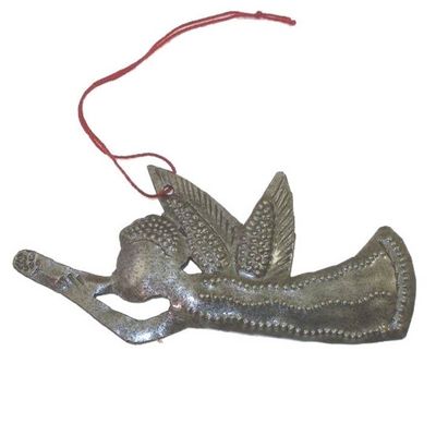 Angel with Trumpet Metal Drum Ornament, Haiti