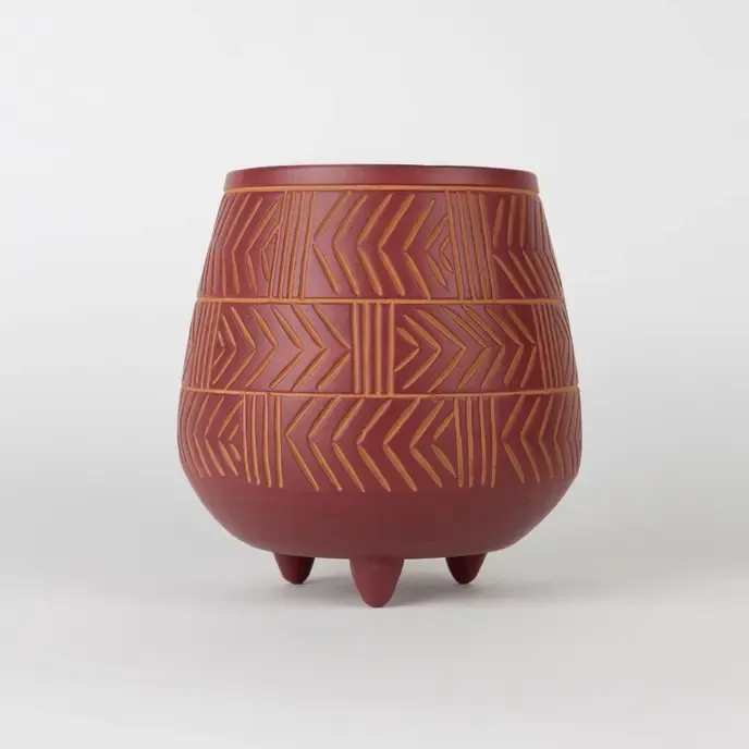 Hattaya Red Terracotta Planter with Feet - 7.5&quot;D, Bangladesh
