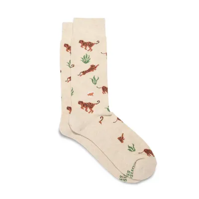 Conscious Step Socks that Protect Tigers, Beige, Medium