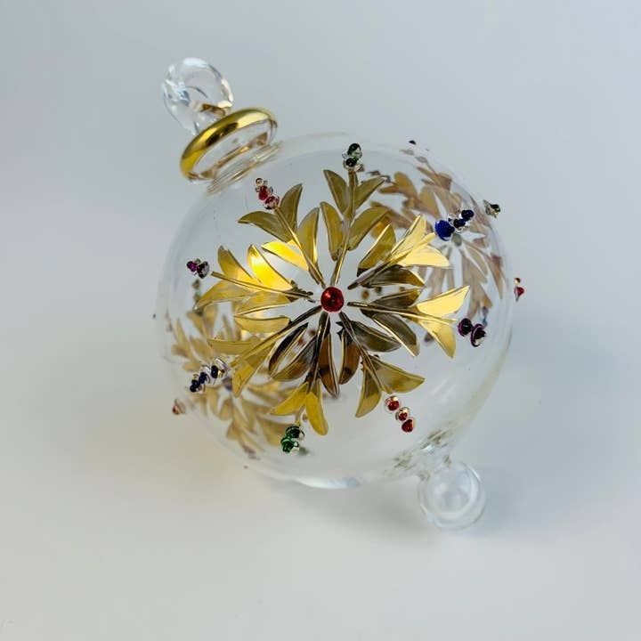 Blown Glass Ornament - Gold Snowflake with Colors, Egypt