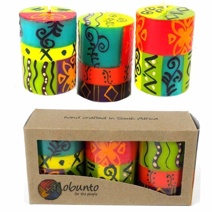 Hand Painted Votive Candles Set of 3 - Matuko Design, South Africa