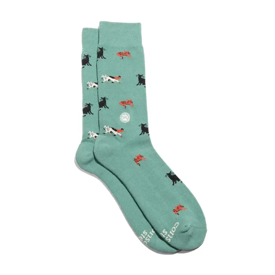 Conscious Step Socks that Save Cats, Green, Medium