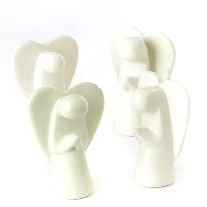 White Soapstone Praying Angel Sculpture, Kenya