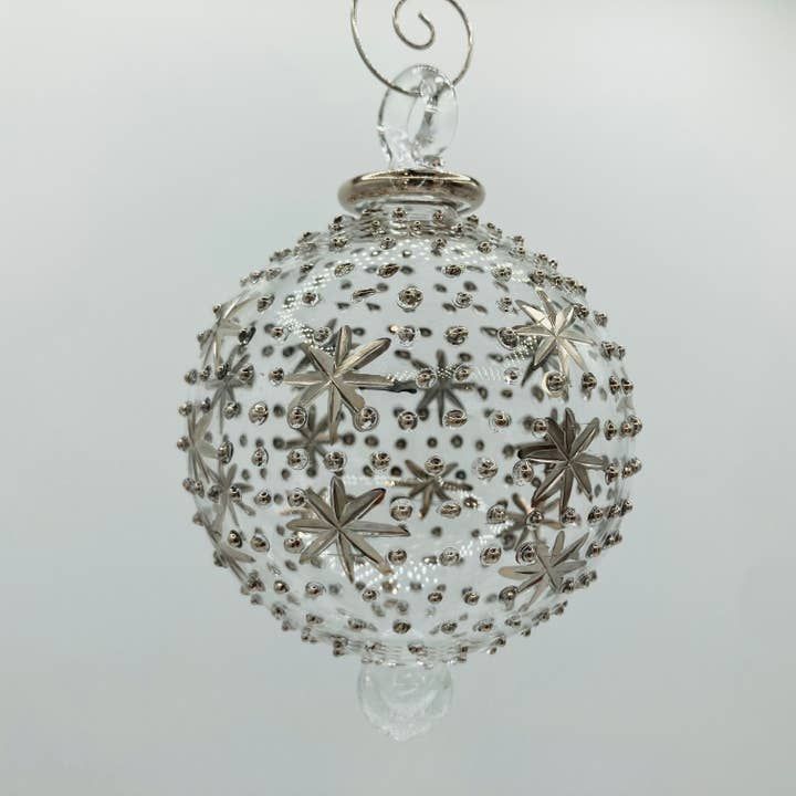 Blown Glass Ornament - Silver Stars and Dots, Egypt