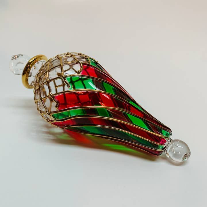 Blown Glass Ornament - Swirl Green and Red, Egypt