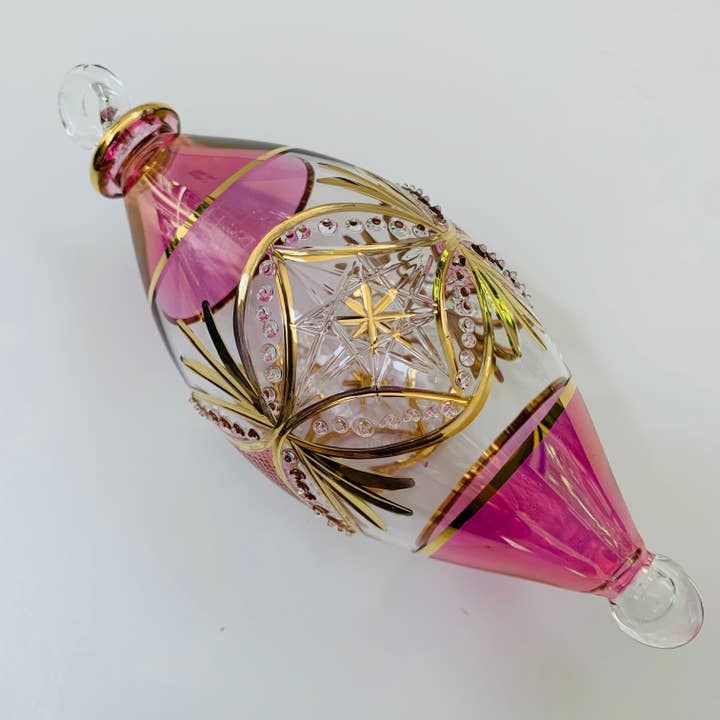 Blown Glass Oval Ornament - Pink Carousel, Egypt