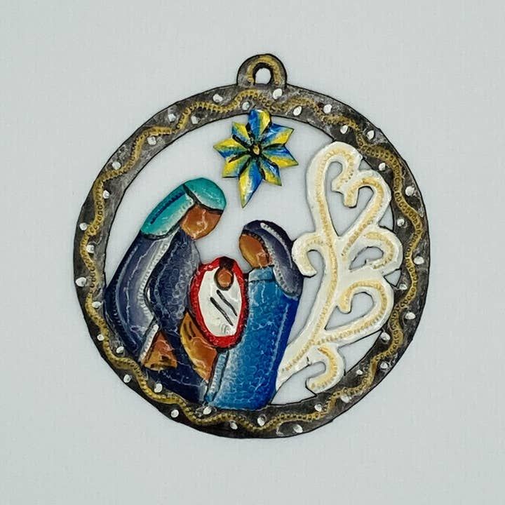 Metal Nativity Medallion Ornament, Haiti