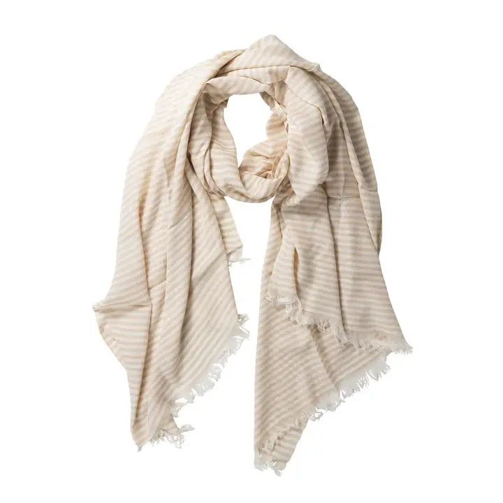 Nicely Neutral Striped Scarf, White, India