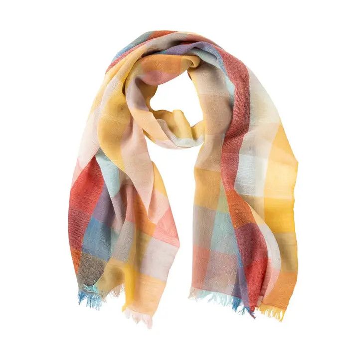 Bright Plaid Wool Scarf, India